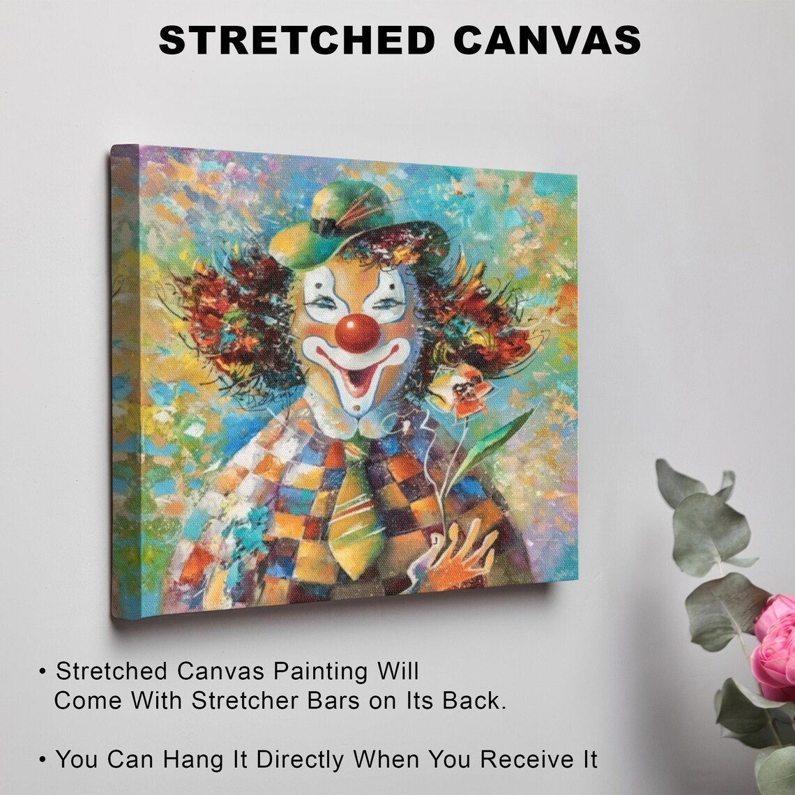 Cheerful Flowery Clown Oil Painting With Red Nose Portrait Poster - Image 3