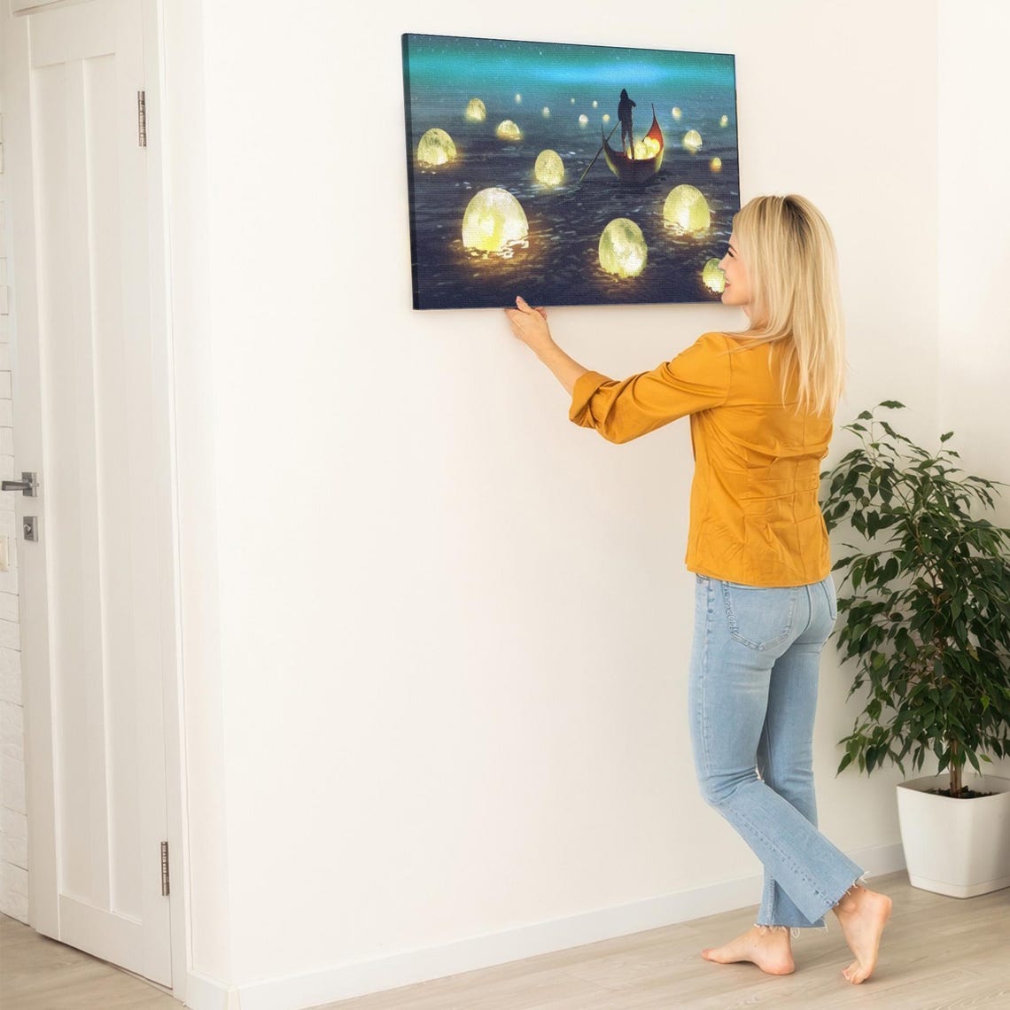 The Man Who Collects The Fallen Moons Oil Painting Style Decorative Wall Art Nature Wall Decor Nature Art - Image 5