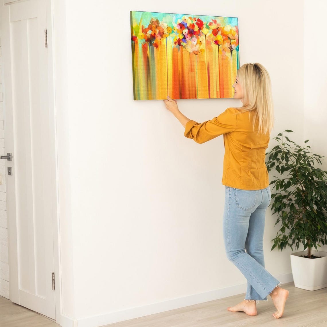 Abstract Tall Stemmed Flowers in Amber and Gold Colors Poster - Image 5