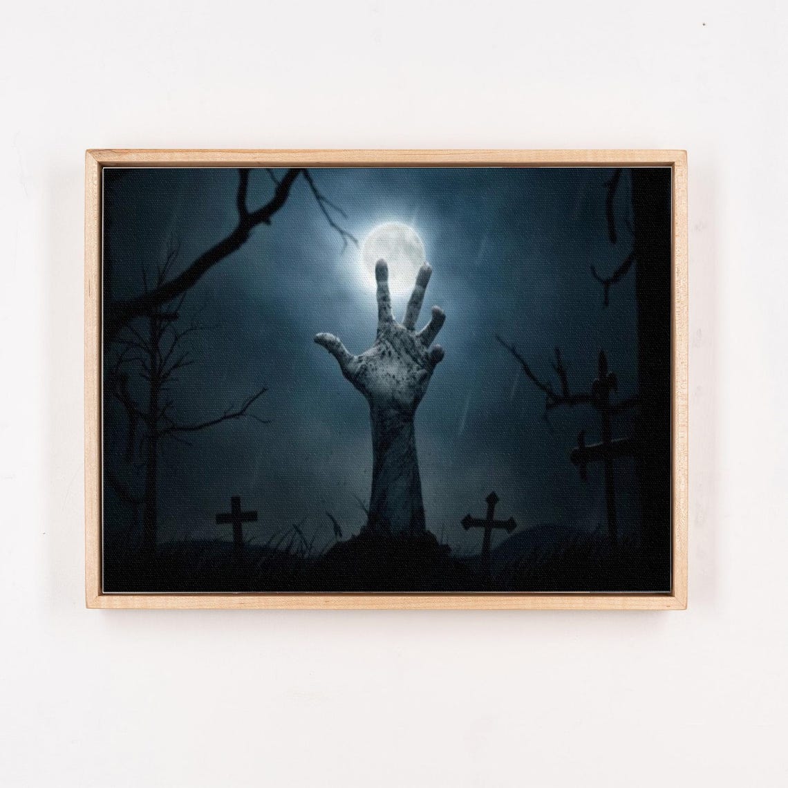 Zombie Hand Rising From Cemetery Grave Full Moon Horror Poster - Image 4