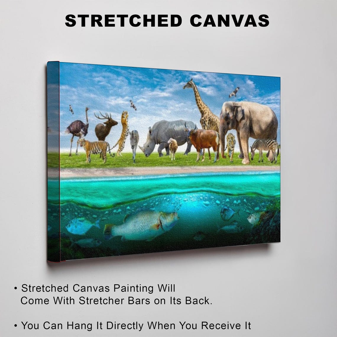Safari Animals Above Water Fish Below Split Scene View Poster - Image 3