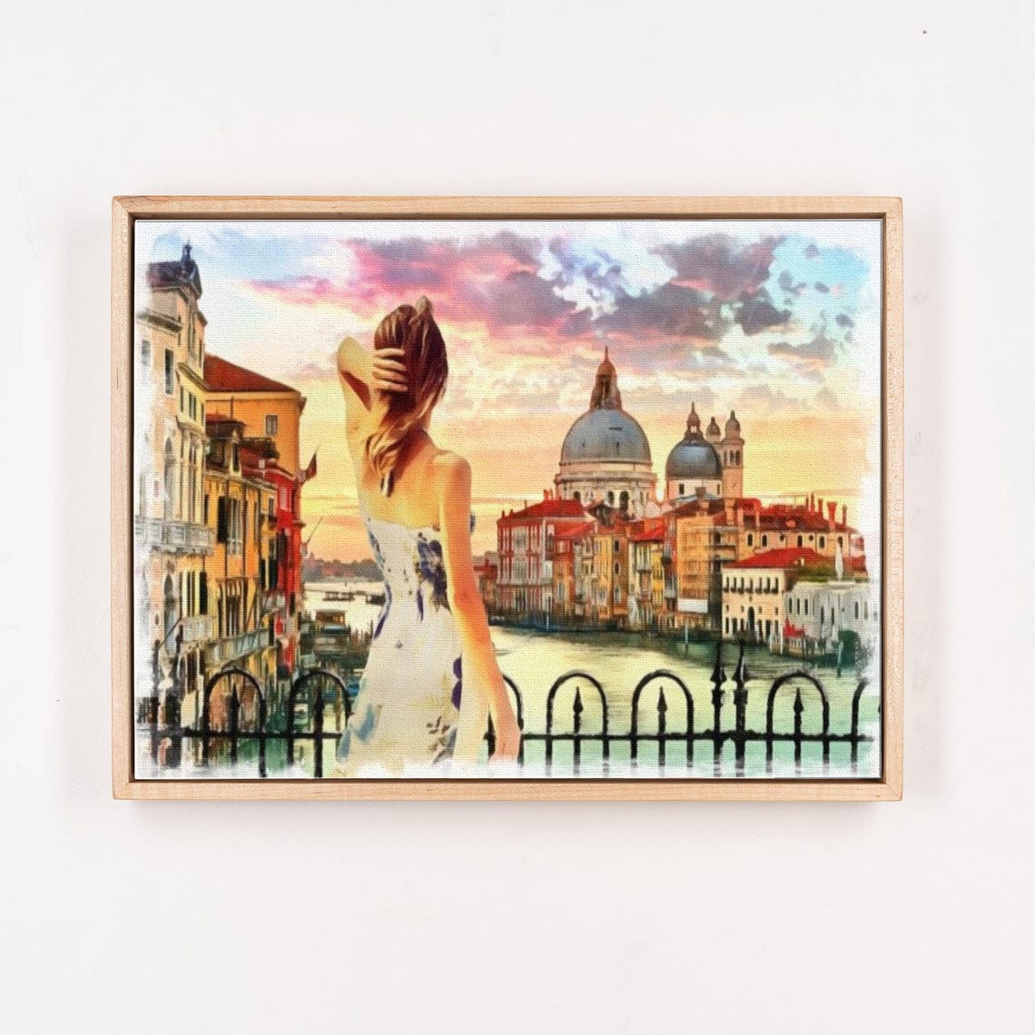 Woman in White Watching Venice Canal Sunset Romantic Italy Poster - Image 4