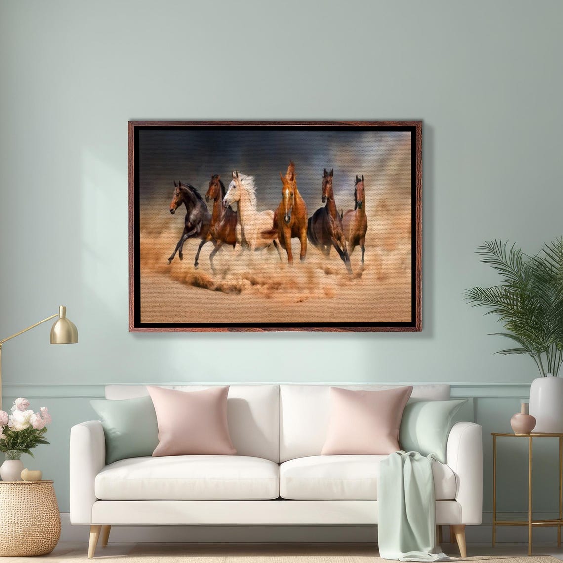Galloping Horses Herd Kicking Up Dust Dramatic Fine Art Poster