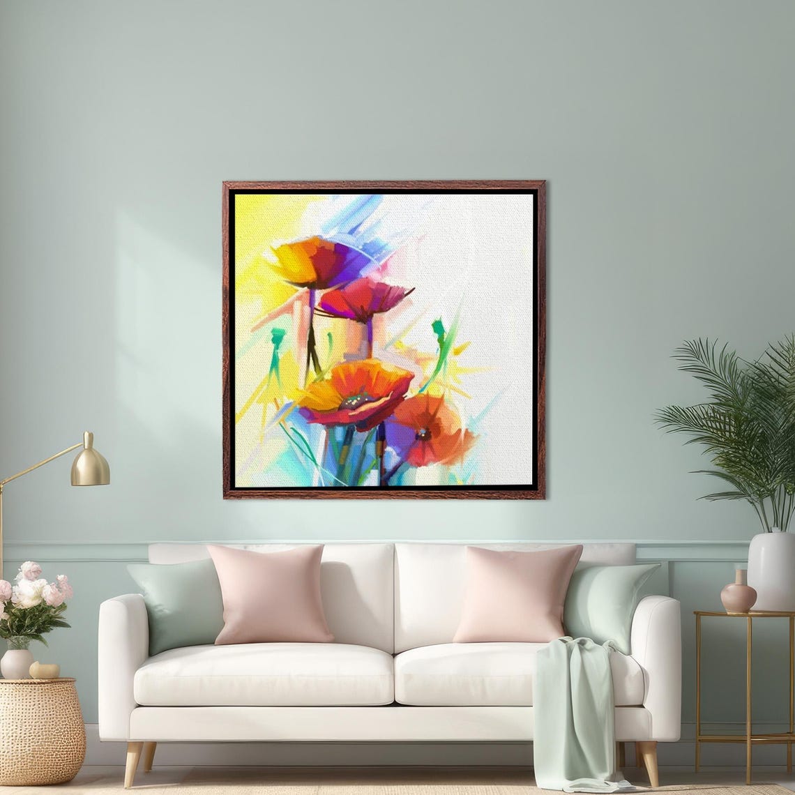 Abstract Red Orange Poppies Bouquet Modern Floral Art Poster