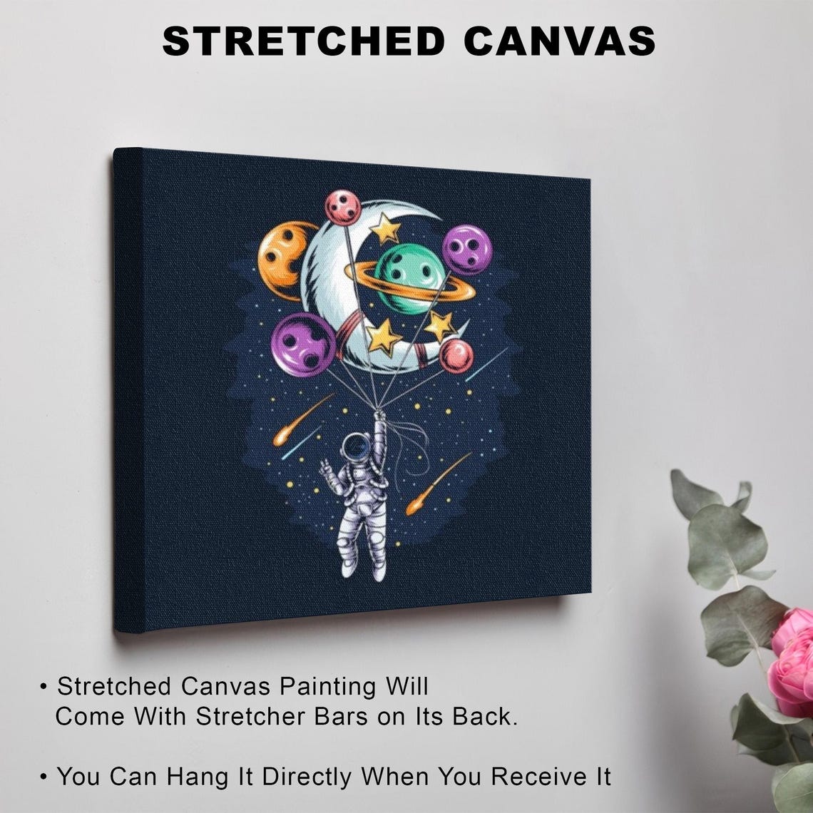 Astronaut Flying With The Moon And Planets Painting Illustration Print Illustration Wall Art Large Wall Art - Image 3