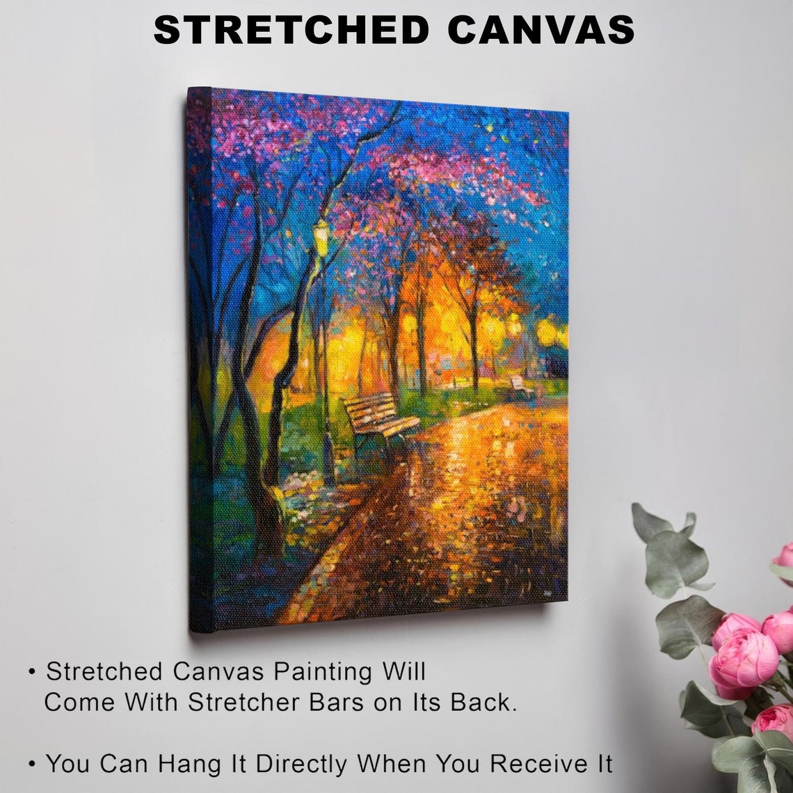 Glowing City Park Path At Night Colorful Impressionist Painting Poster - Image 3