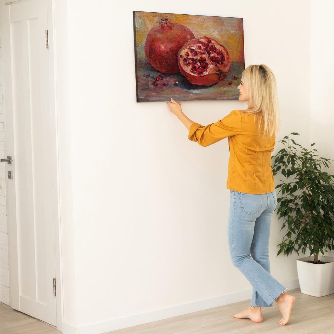 Ripe Red Pomegranate Still Life In Warm Oil Painting Tones Poster - Image 5