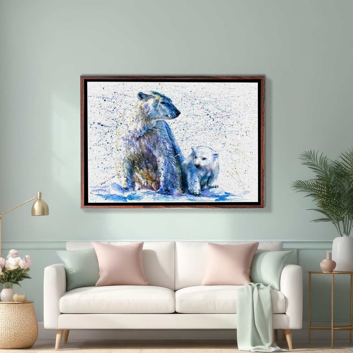 Polar Bear Mother And Cub Watercolor Wildlife Painting Art Poster
