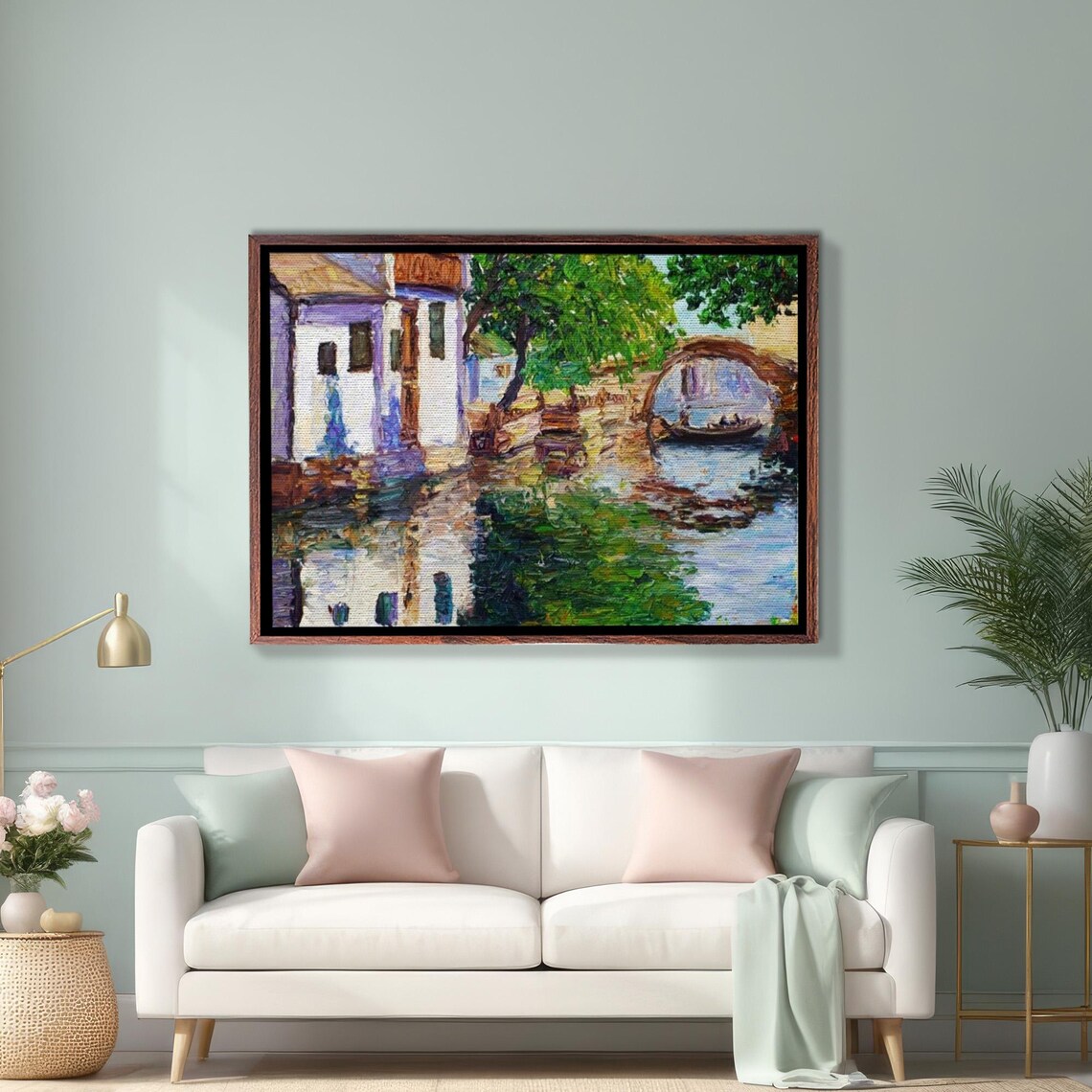 Canal Bridge With Gondola In Impressionist Oil Painting Poster