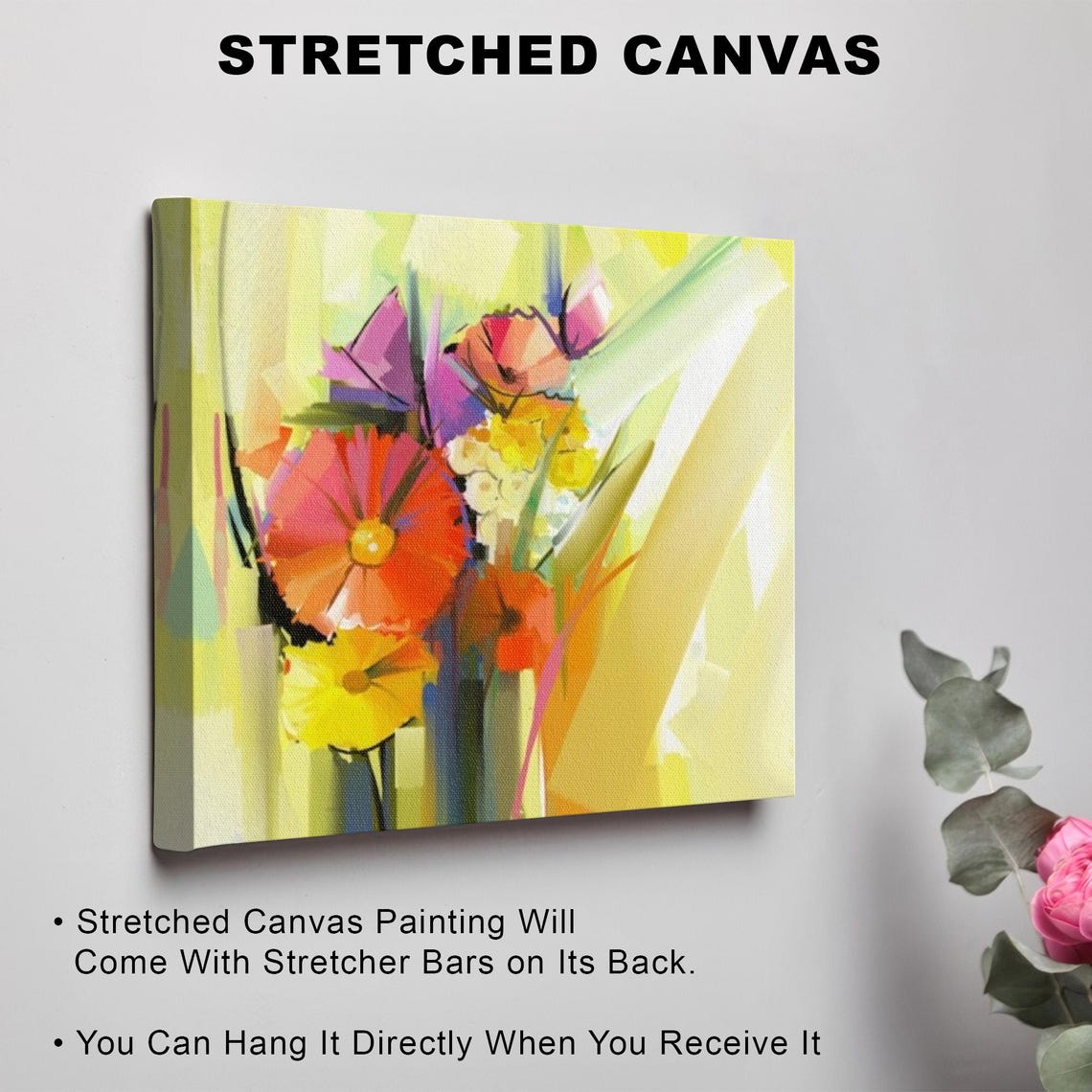 Bright Abstract Flowers Bouquet Yellow Background Floral Poster - Image 3