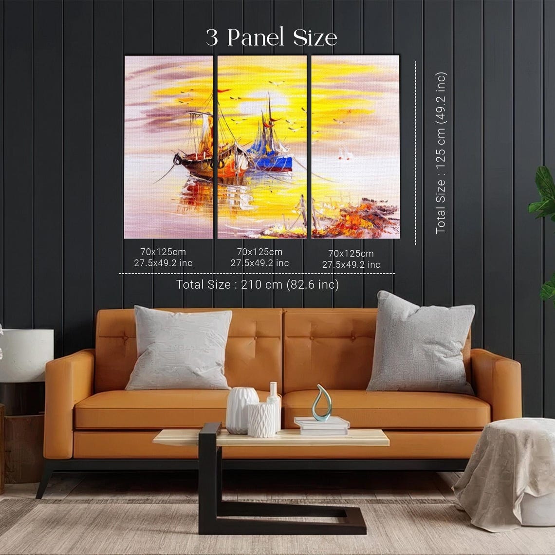 Tall Sailing Ships Golden Sunset Harbor Seascape Painting Poster - Image 2