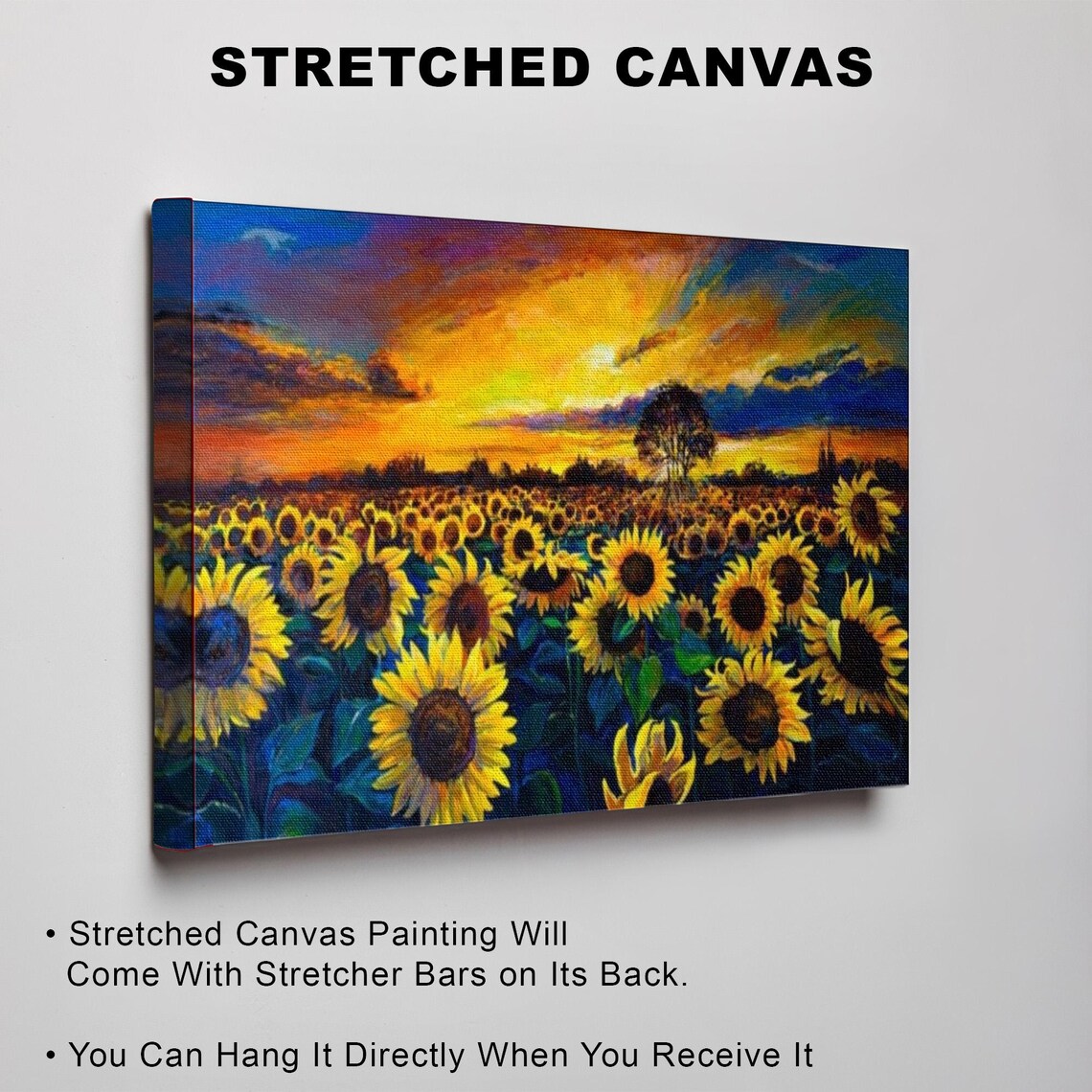 Sunflower Field At Golden Sunset Glowing Oil Painting Art Poster - Image 3