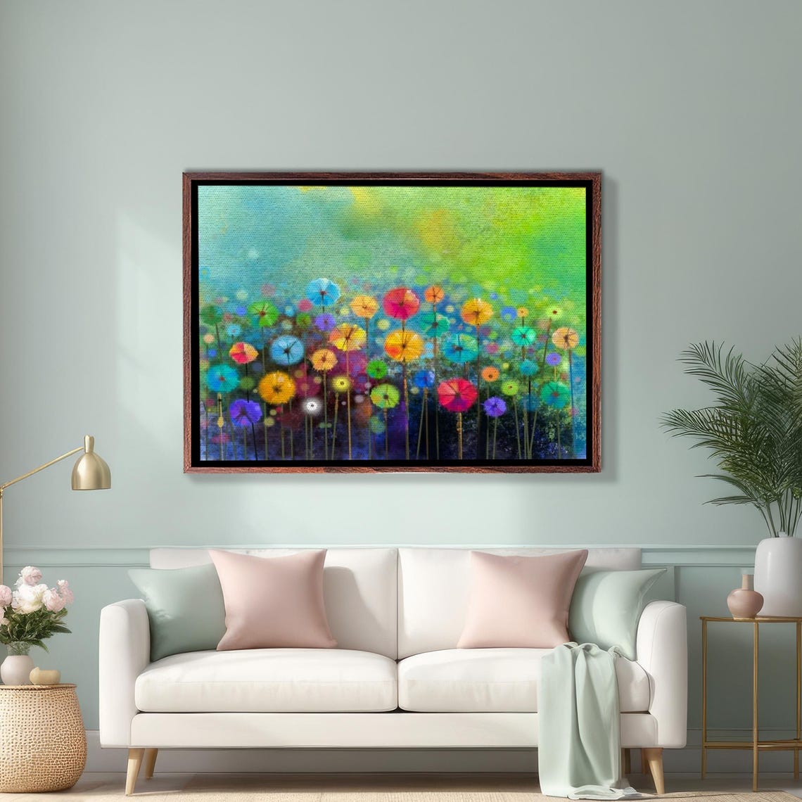 Rainbow Dandelion Style Abstract Flower Heads Whimsy Art Poster