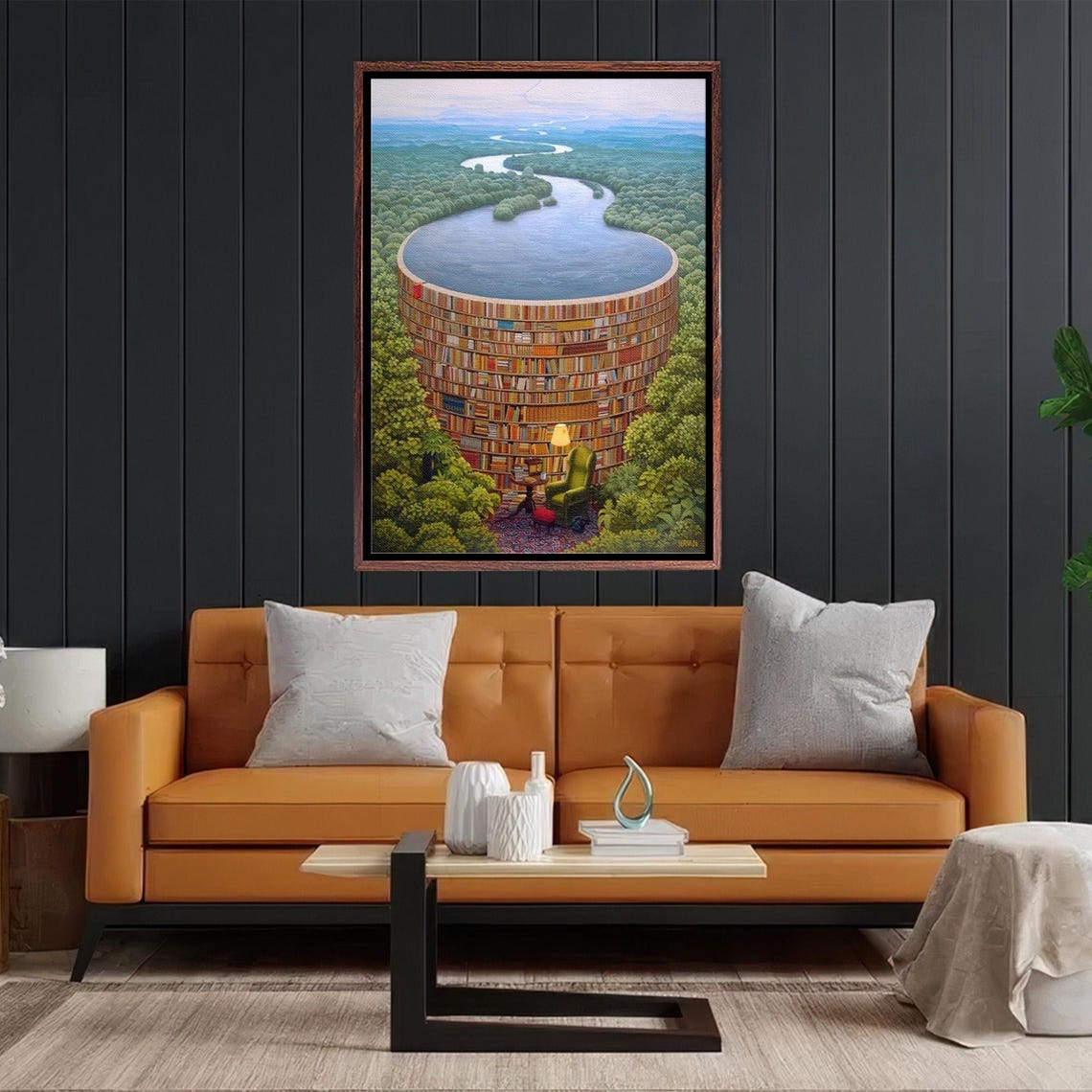 Surreal Forest Library Cup With Winding River Painting Poster - Image 2