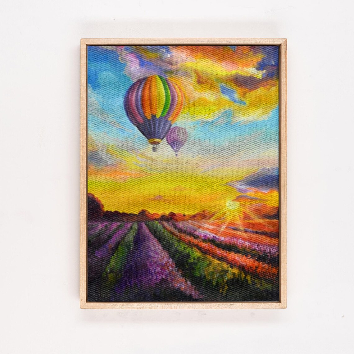 Hot Air Balloon Over Lavender Field At Golden Sunset Painting Poster - Image 4