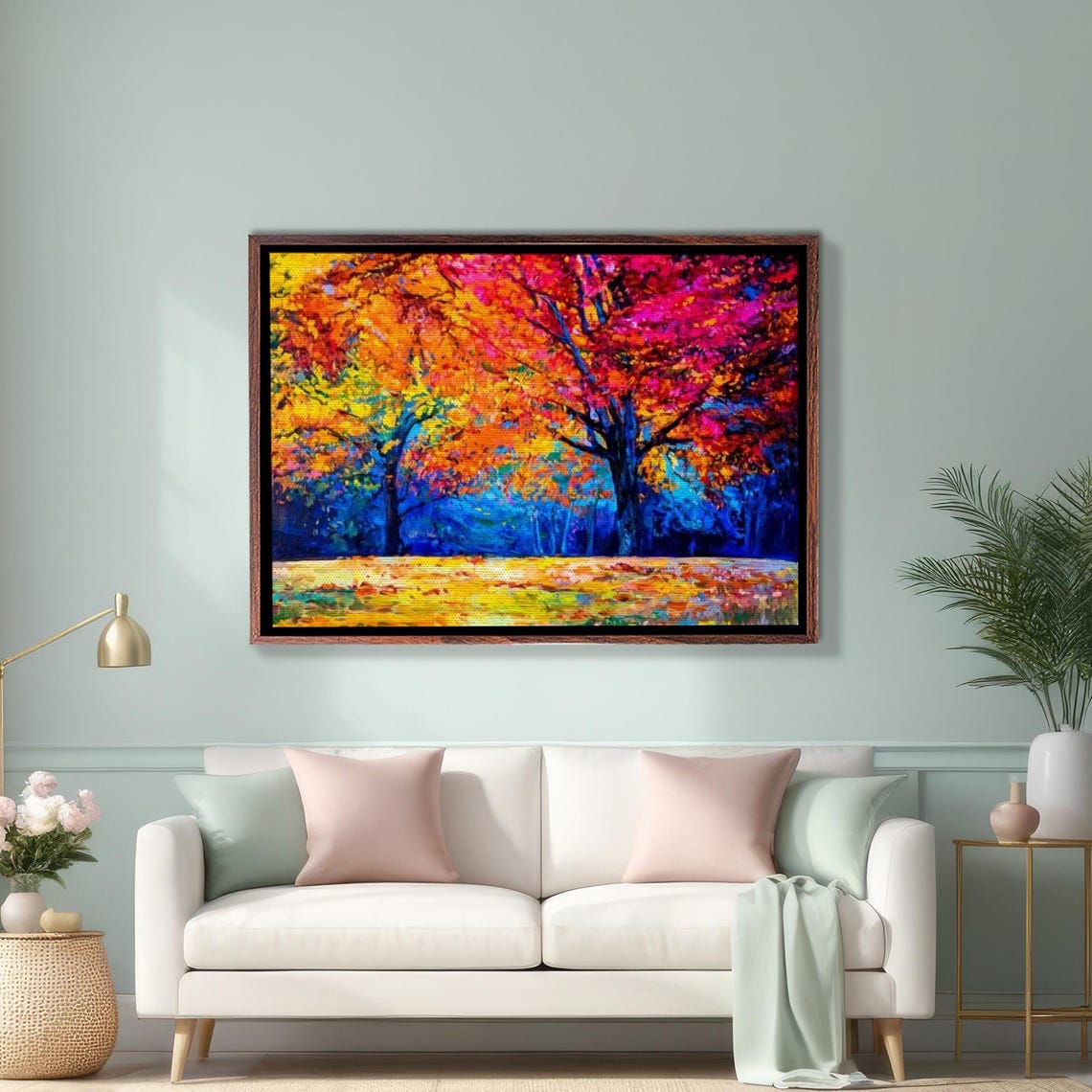 Vivid Autumn Trees In Red Orange Blue Bold Impressionist Poster
