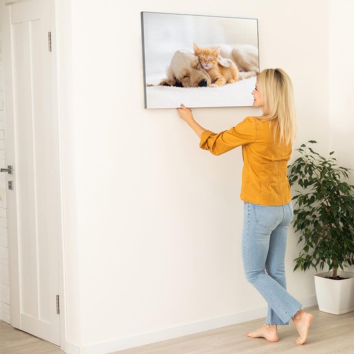 Golden Retriever Puppy Napping Beside a Tiny Ginger Kitten Poster - Image 5