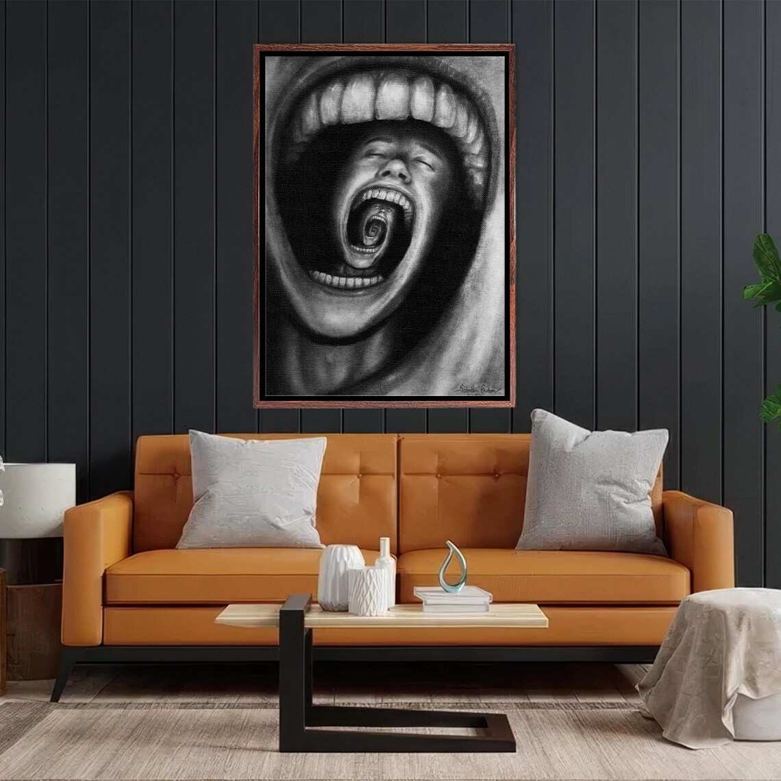 Surreal Black and White Screaming Mouth Inception Art Poster - Image 2
