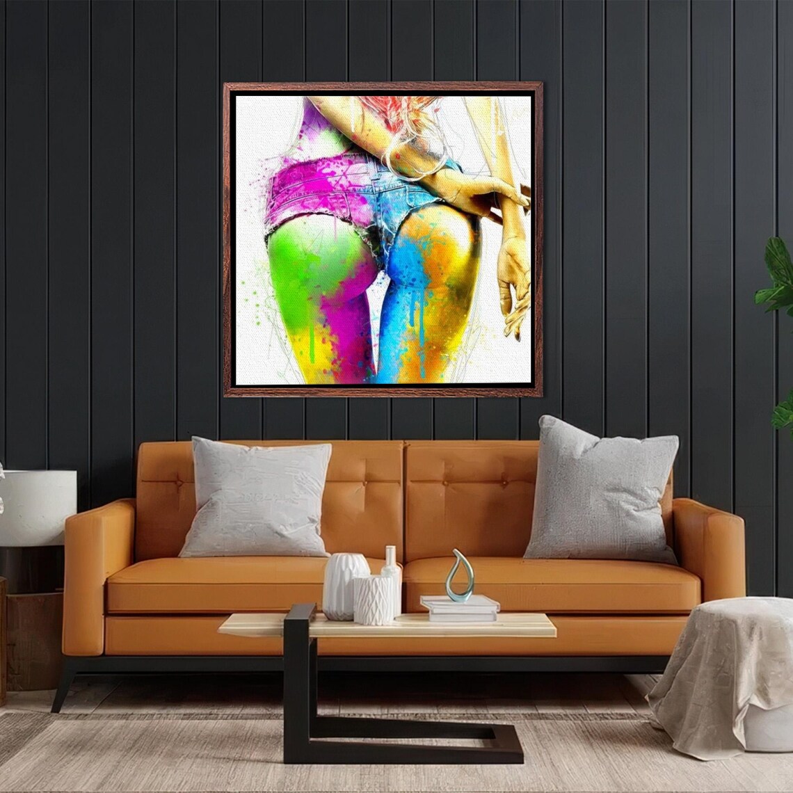 Colorful Watercolor Splash Woman In Denim Shorts Pop Art Poster - Image 2