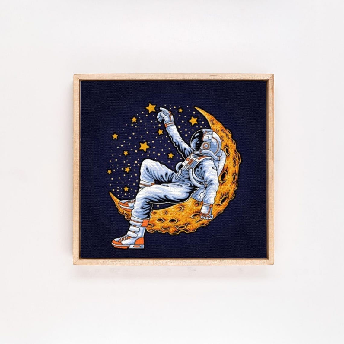 Astronaut Relaxing on Crescent Moon Stars Illustration Poster - Image 4