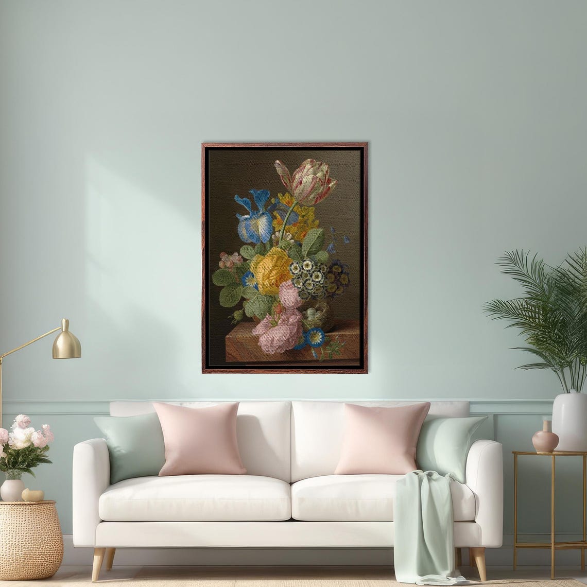 Dutch Master Style Flower Bouquet Still Life Dark Background Poster