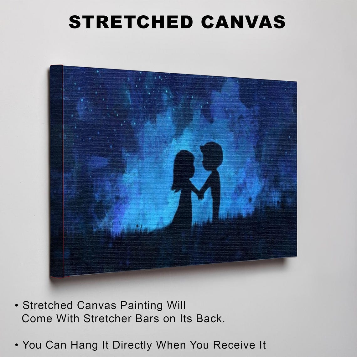 Young Couple Silhouette Holding Hands Under Starry Sky Poster - Image 3