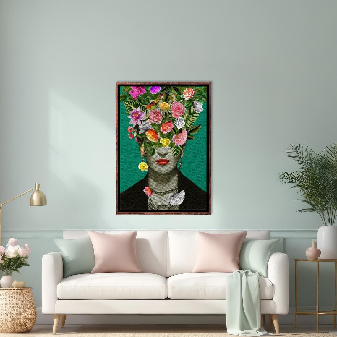Frida Kahlo Floral Headdress Surreal Pop Portrait Art Poster