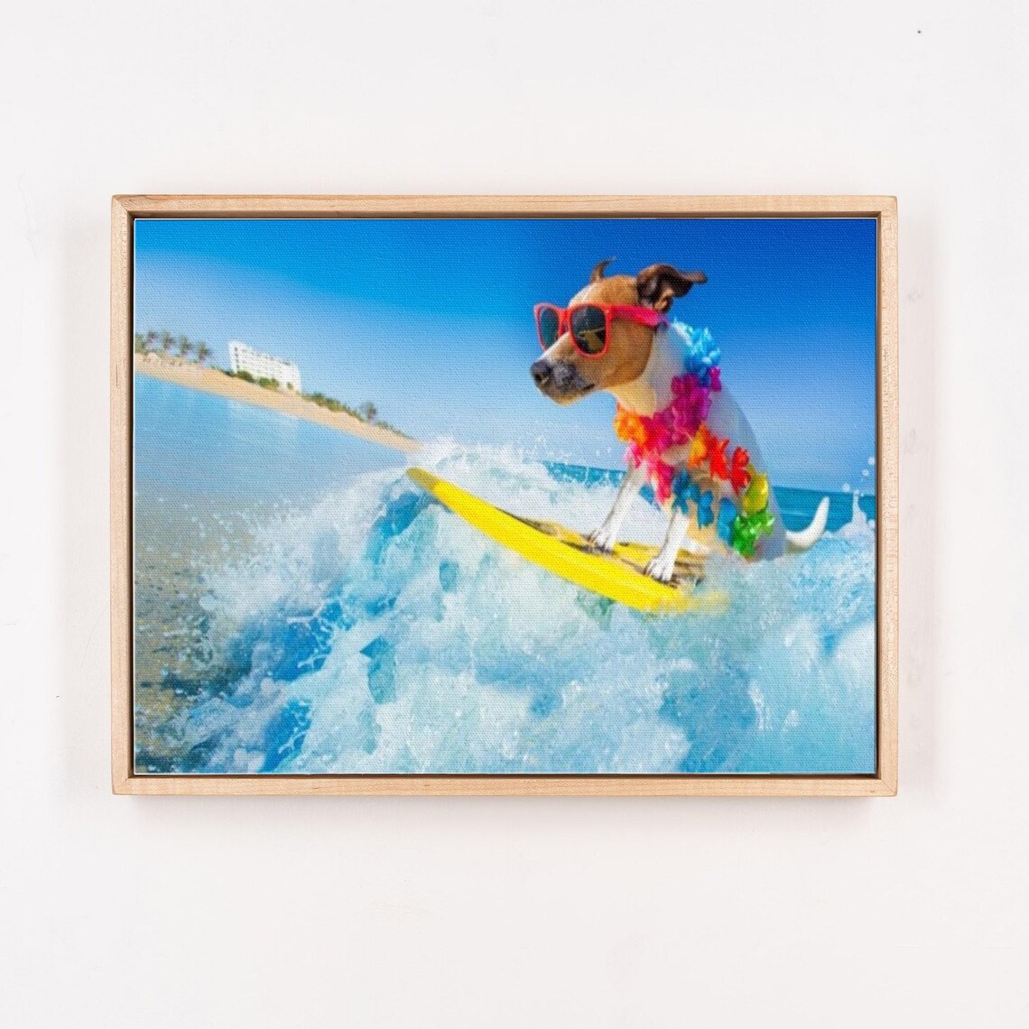 Happy Dog Surfing a Big Ocean Wave with Sunglasses and Lei Poster - Image 4