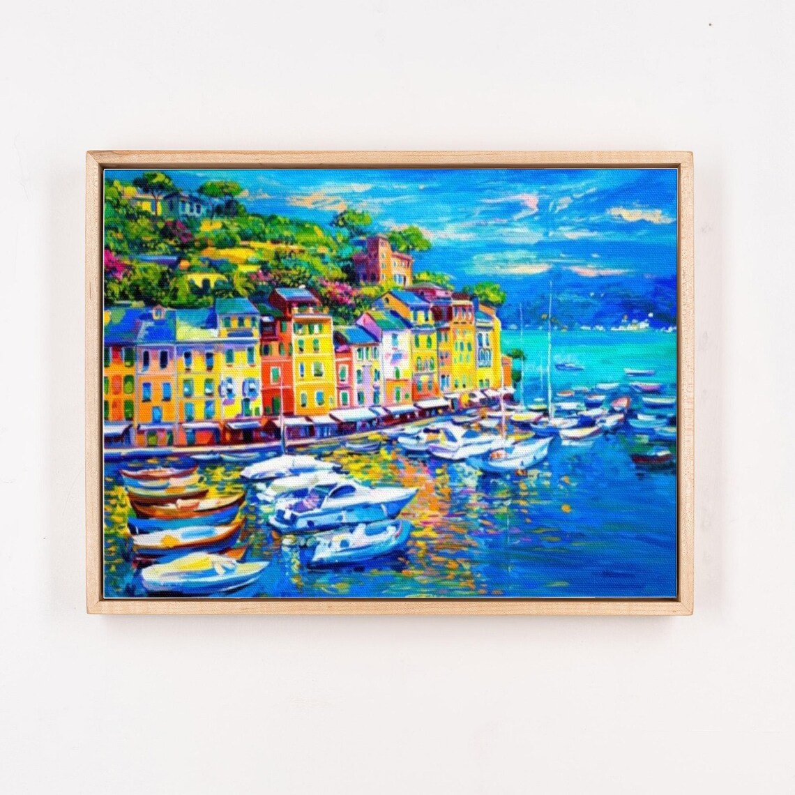 Colorful Mediterranean Harbor Town with Boats Painting Poster - Image 4