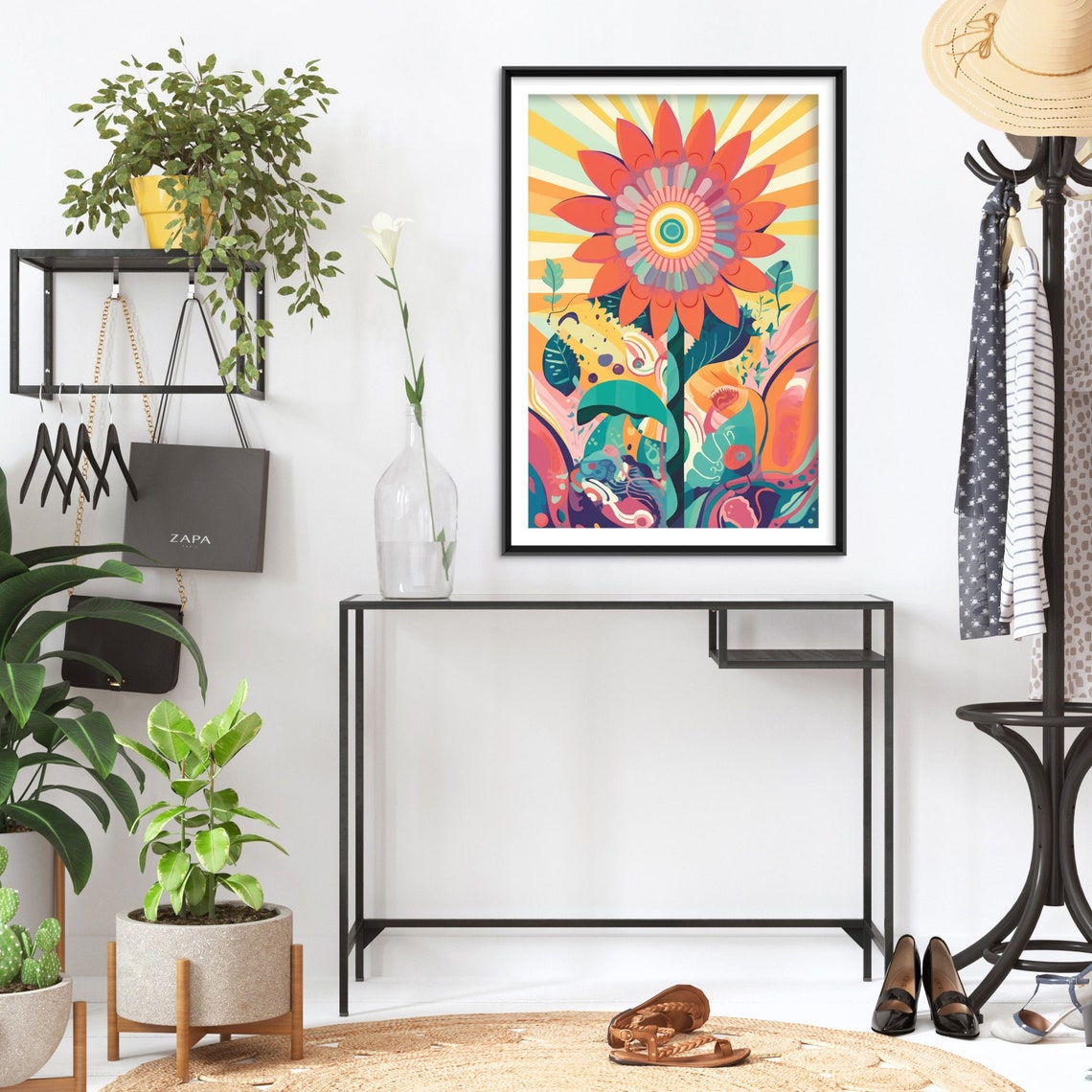Psychedelic Sunflower Bloom Radiating Sunburst Abstract Poster - Image 2