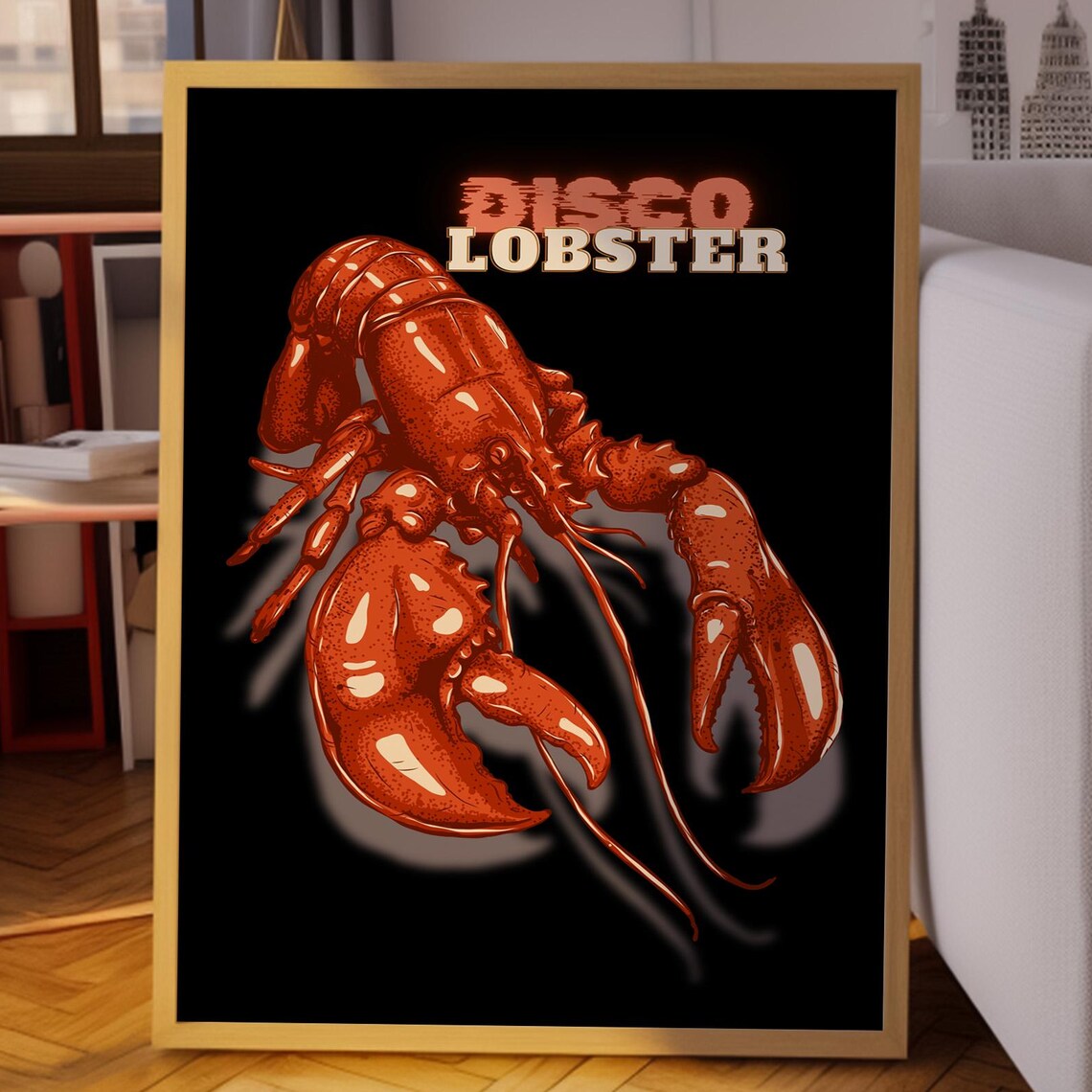 Disco Lobster On Black Background Retro Seafood Pop Art Poster