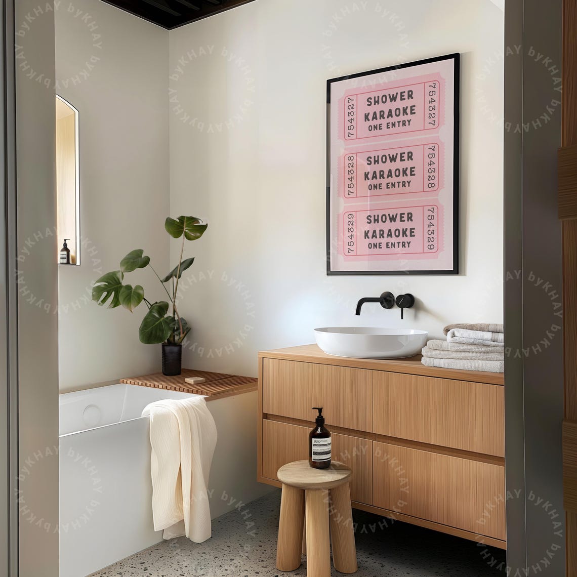 Shower Karaoke One Entry Retro Pink Ticket Stub Bathroom Wall Poster - Image 2