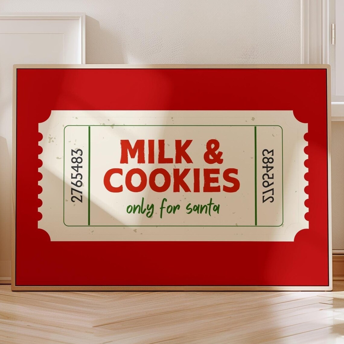 Milk And Cookies Only For Santa Vintage Ticket Christmas Poster
