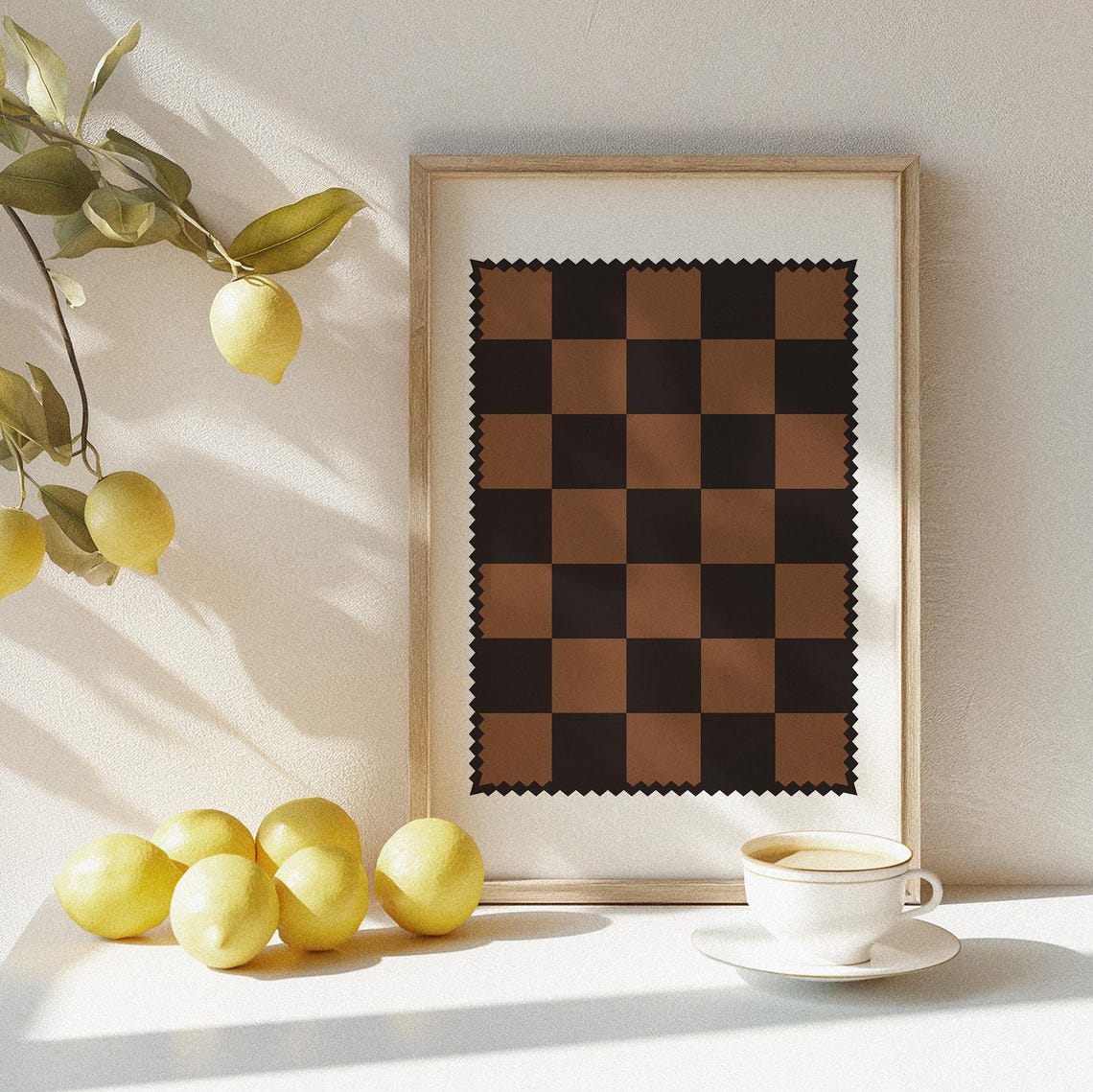 Brown Black Checkered Grid Minimalist Checkerboard Retro Decor Poster
