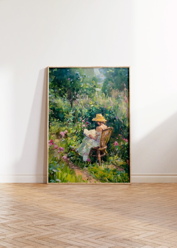 Woman Reading In A Blooming Garden Impressionist Painting Poster