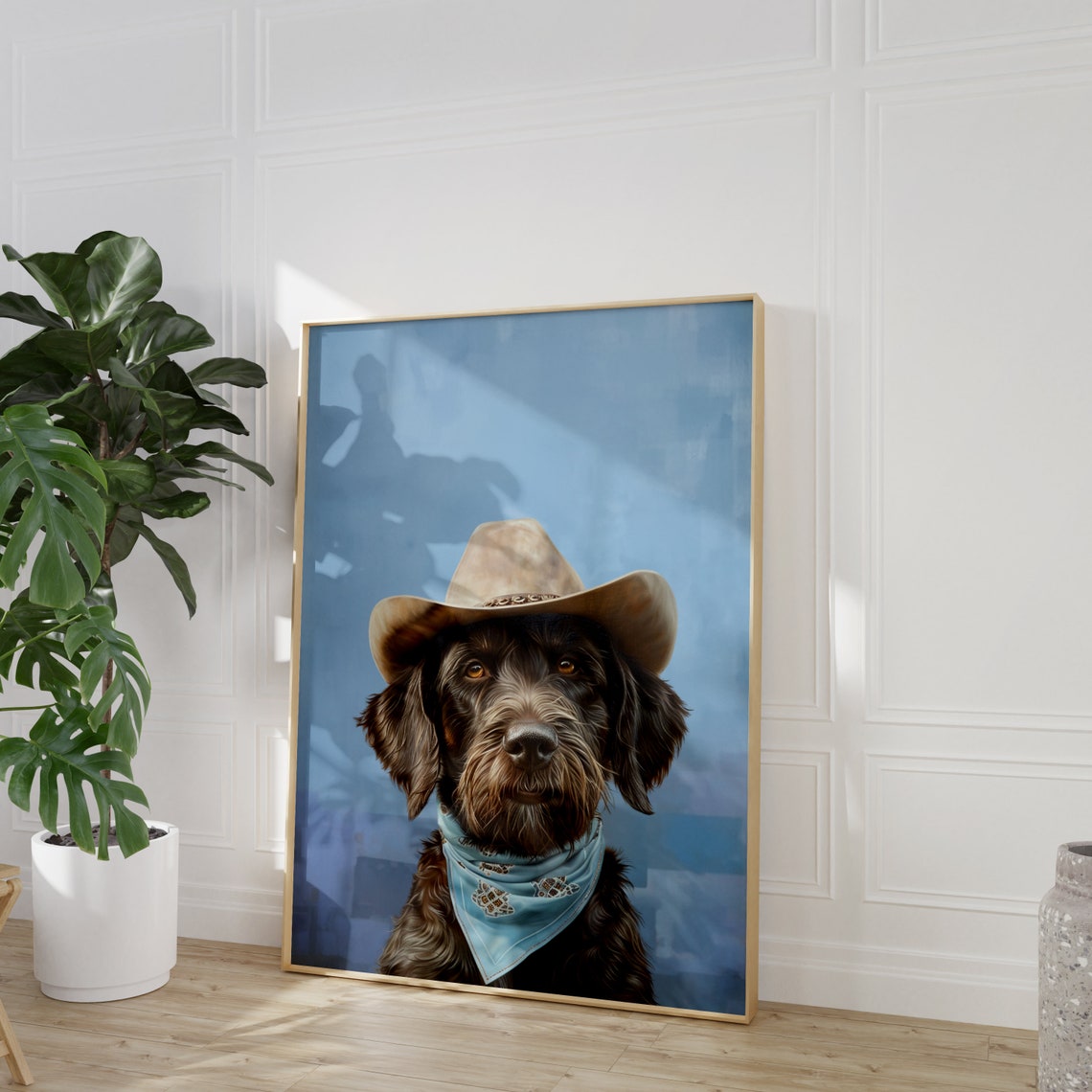 Dog Cowgirl Hat Print Pink Print Vintage Art Western Girly Preppy Trendy Wall Art Puppy Print Cowgirl Hat Print Funky Western Art