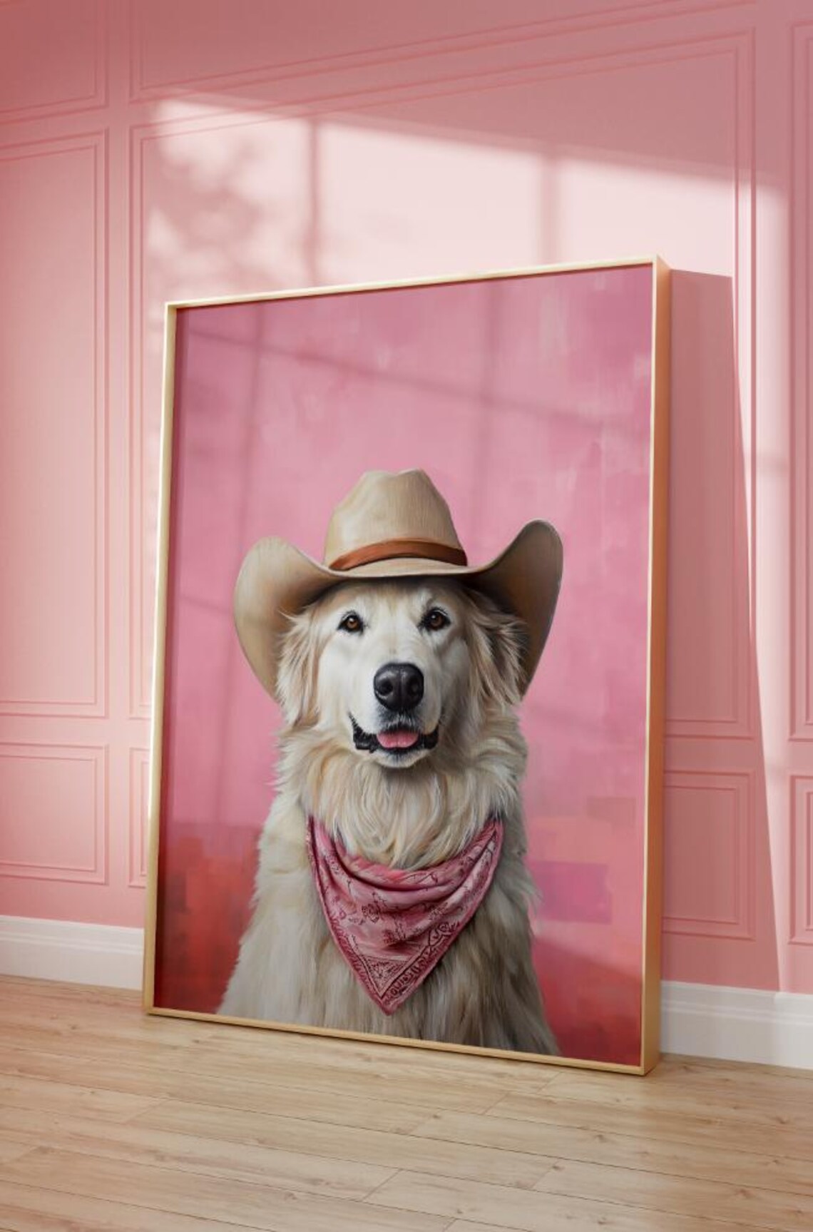 Great Pyrenees Dog Cowgirl Hat Vintage Art Print