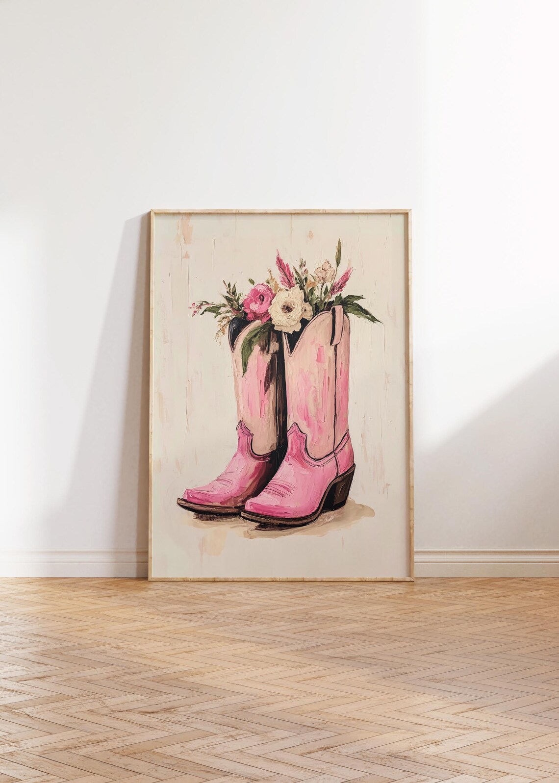 Pink Cowboy Boots With Flower Bouquet Sweet Painterly Art Poster