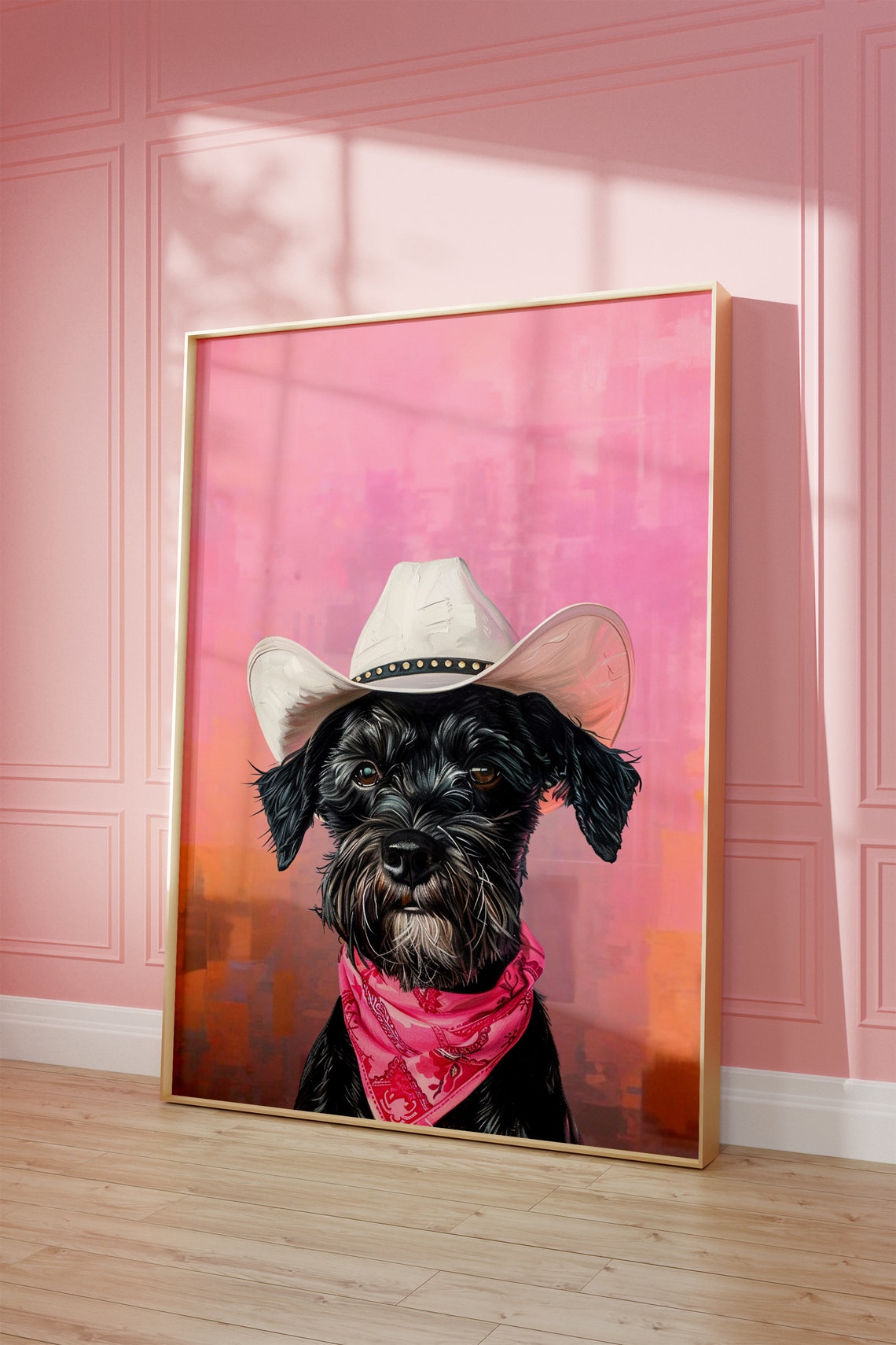 Dog Cowgirl Hat Print Pink Print Vintage Art Western Girly Preppy Trendy Wall Art Puppy Print Cowgirl Hat Print Funky Western Art