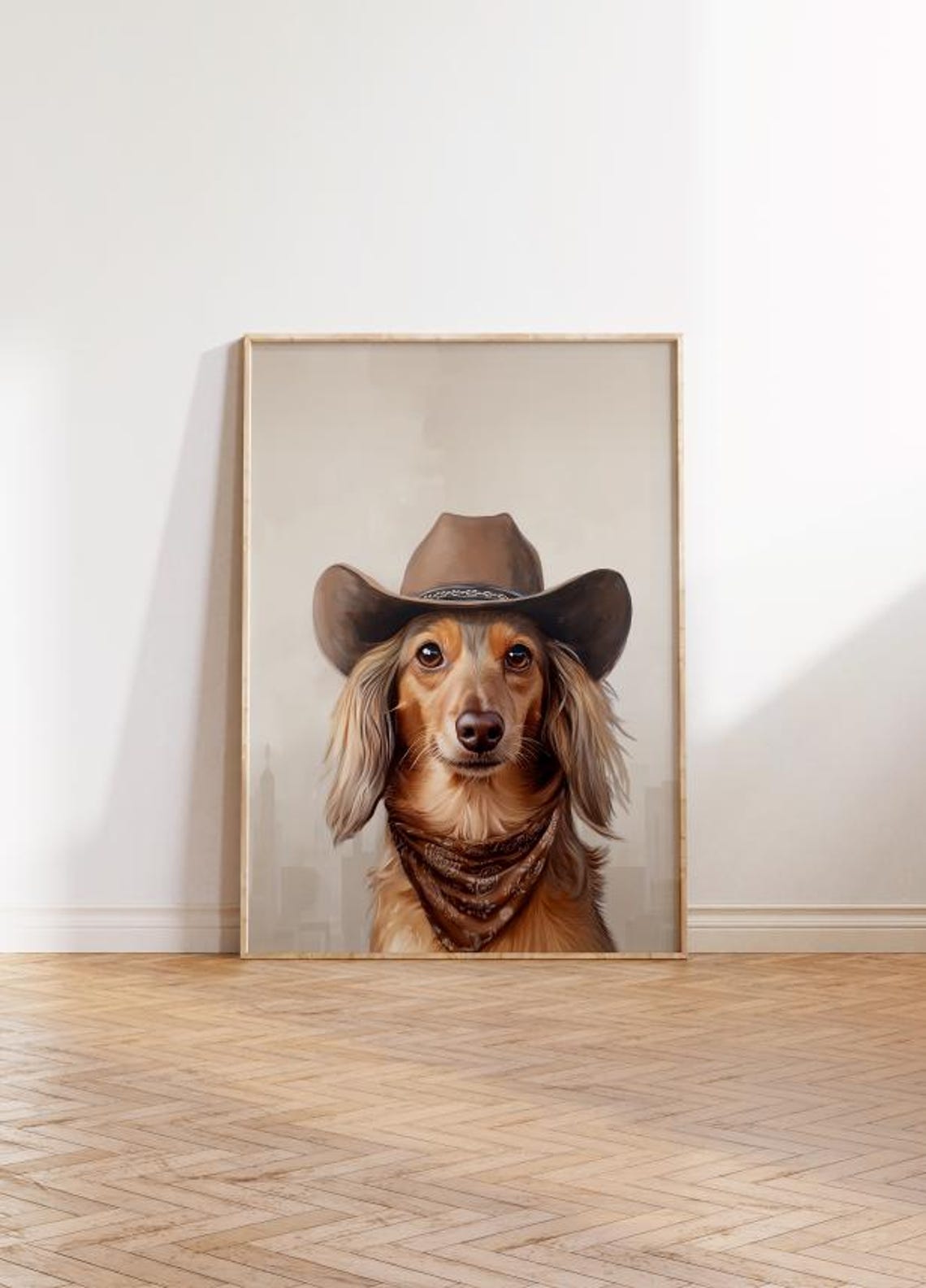 Dachshund Dog Cowgirl Hat Print Dachshund Dog Neutral Aesthetic Print Vintage Art Western Wall Art Cowgirl Hat Print Funky Western Art - Image 2