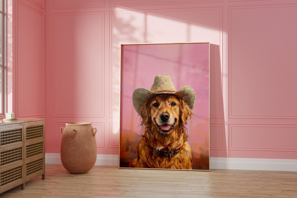 Dog Cowgirl Hat Print, Vintage Western Girly Art - Image 2