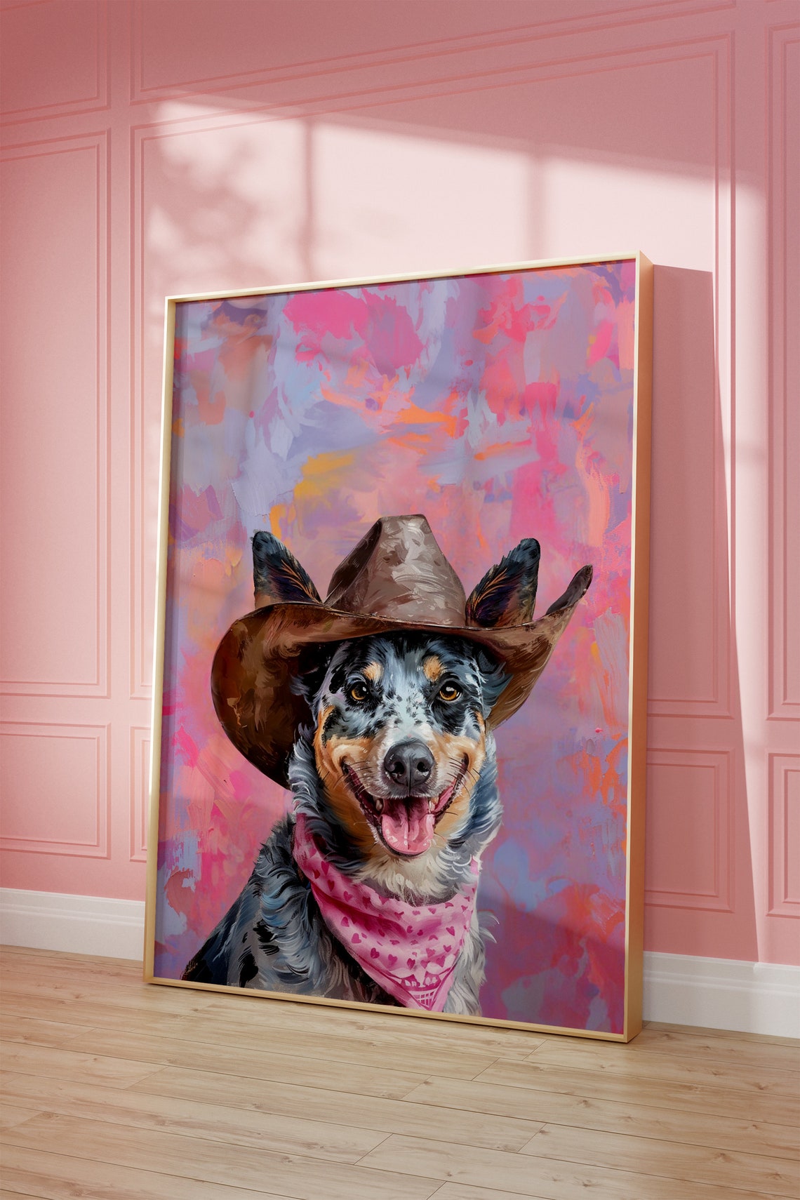 Blue Heeler Dog Cowgirl Hat Print Pink Print Western Girly Preppy Trendy Wall Art Puppy Print Cowgirl Hat Print Funky Western Art - Image 2
