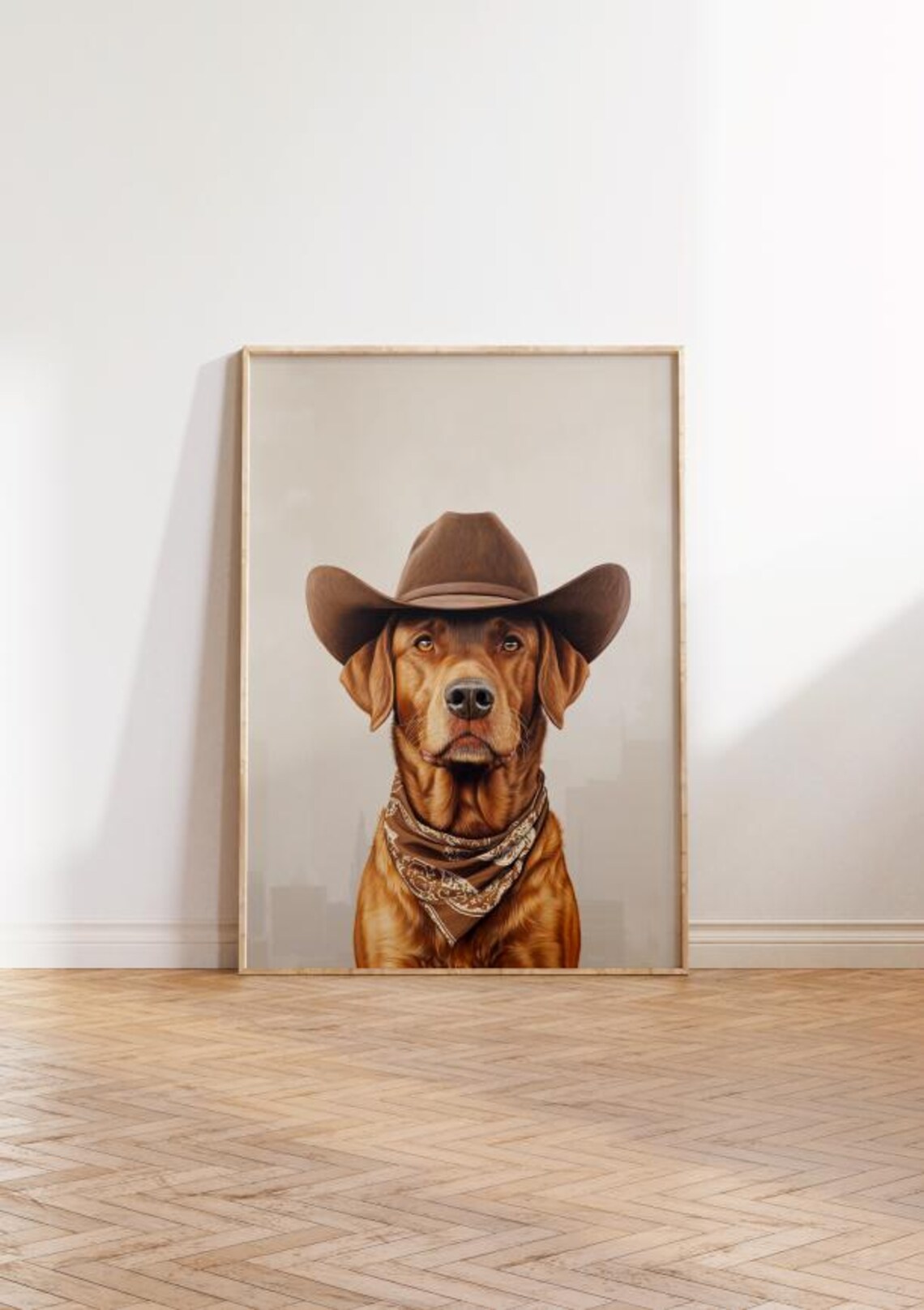 Chocolate Labrador in Cowboy Hat Bandana Western Dog Portrait Poster - Image 2