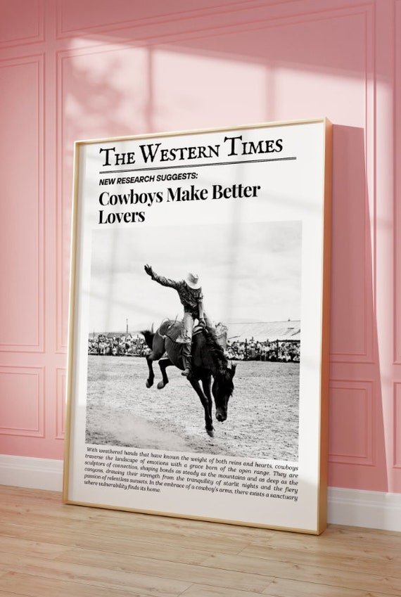 Physical Print Vintage Cowboy Wall Art Newspaper Wall Art Newspaper Poster Western Wall Art Vintage Bar Cart Dorm Retro Art