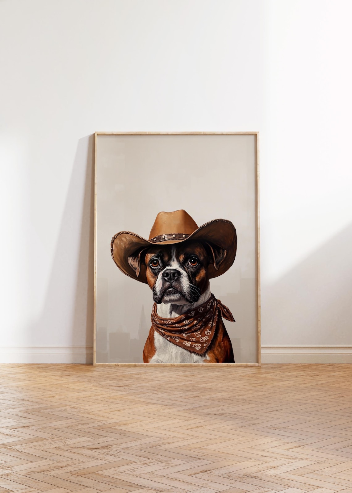 Boxer Dog in Cowboy Hat and Bandana Western Puppy Portrait Poster - Image 2