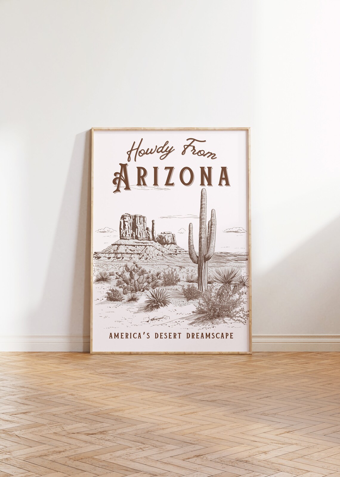 Vintage Arizona Travel Poster, Desert Scene Art Print