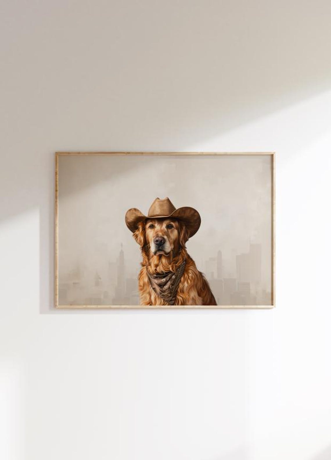 Dog Cowgirl Hat Print Golden Retriever Neutral Aesthetic Print Vintage Art Western Trendy Wall Art Cowgirl Hat Print Funky Western Art - Image 2