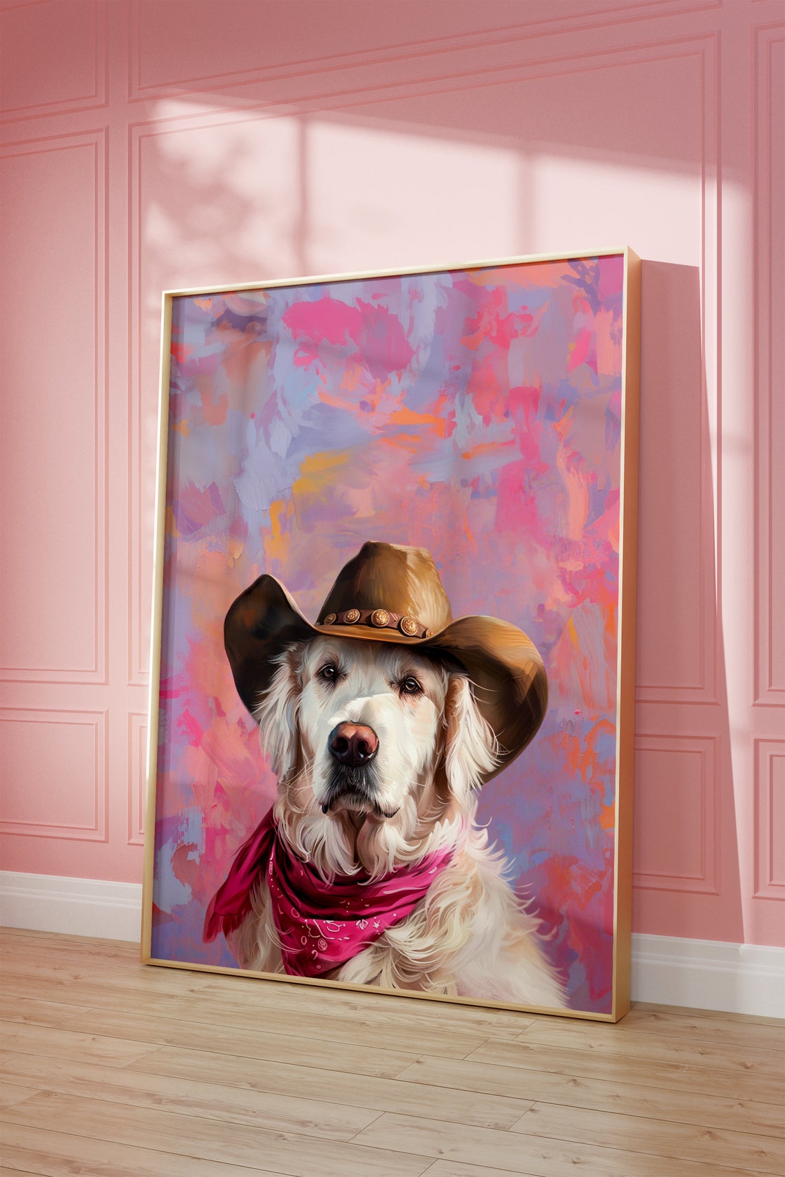 Dog Cowgirl Hat Print Pink Print Vintage Art Western Girly Preppy Trendy Wall Art Puppy Print Cowgirl Hat Print Funky Western Art - Image 2