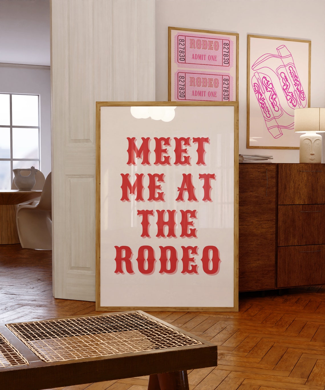 Meet Me At The Rodeo Red Western Typography Cowboy Wall Poster - Image 2