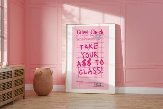 Trendy Pink Guest Check Funny Roomates Print Funny Quote For College Dorm Pink Aesthetic Poster Preppy Poster For Apartment Bar Cart Decor